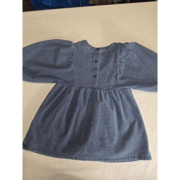 Zara Girls Dress‎ 2-3 Years Blue White Pinstripe Balloon Sleeve Dress Tunic - Picture 3 of 5